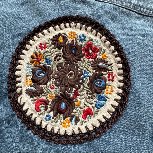 Vintage Roxy Blue Denim Jean Jacket Moto Embroidered Long Sleeve Snap M - Picture 4 of 7